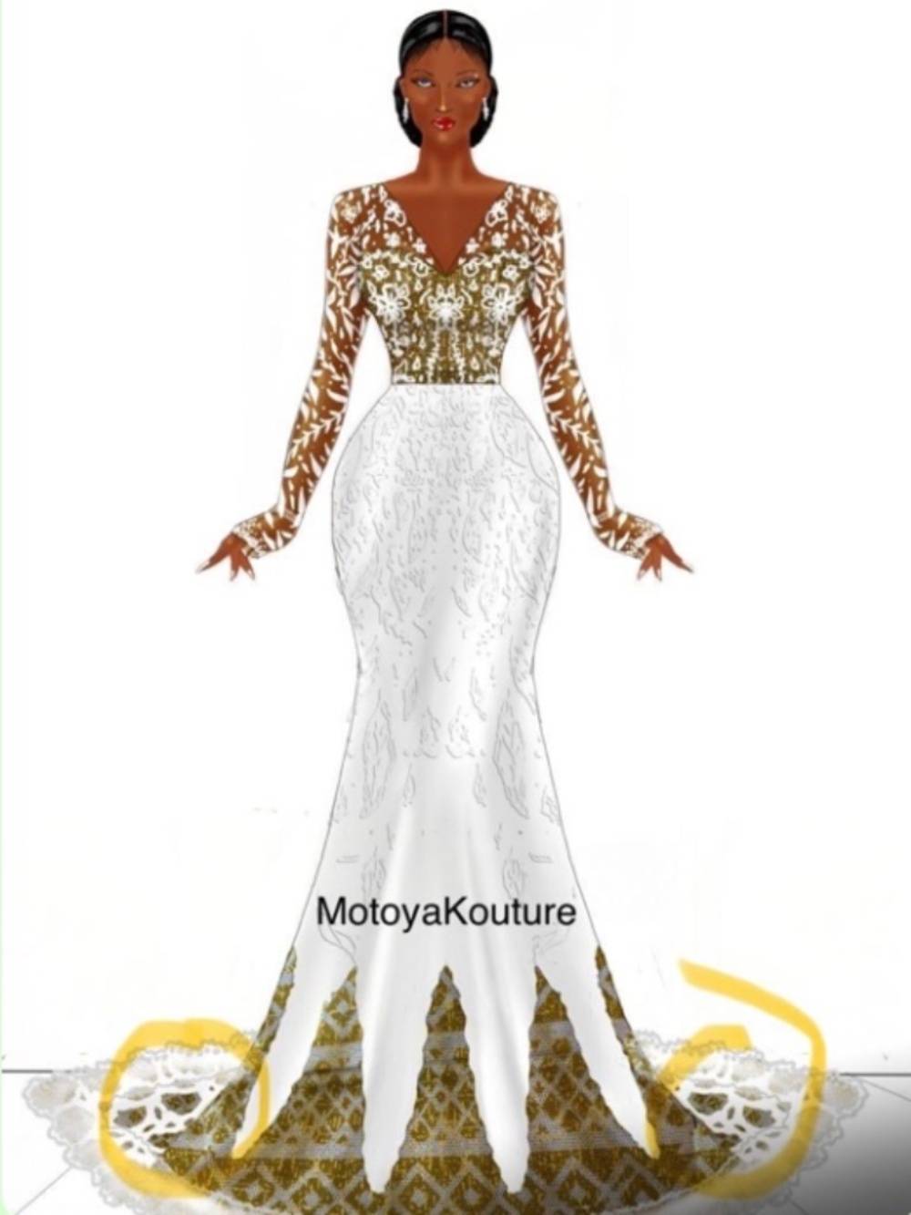 Wedding Dress White and Gold, Nigerian, West African Designer Plus Size 26
